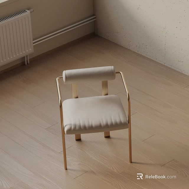 Modern Accent Chair With Gold Metal Frame And Beige Fabric Cushion Seat 3d model 