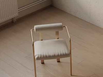 Modern Accent Chair With Gold Metal Frame And Beige Fabric Cushion Seat 3d model