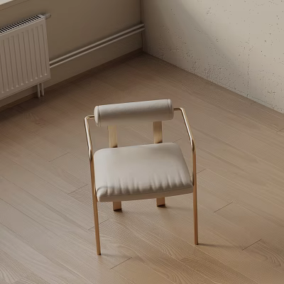 Modern Accent Chair With Gold Metal Frame And Beige Fabric Cushion Seat 3d model