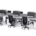 Modern Office Desk Workspace With Partition Computer Monitors And Ergonomic Chairs 3d model
