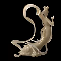 Decorative Ornament Set With Two White Fairy Like Figurines And Flowing Ribbons