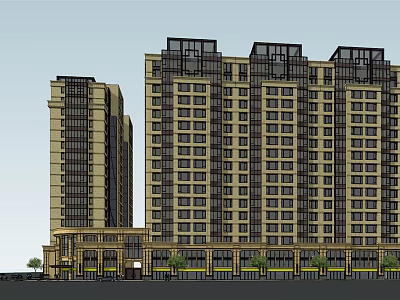 Modern High Rise Residential Buildings With Commercial Base And Balconies 3d model