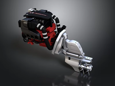 Modern Outboard Motor For Water Transport With Red Black Design And Propeller 3d model
