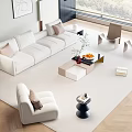 Modern White Sofa And Coffee Table Set In Living Room With Decorative Items And Chairs