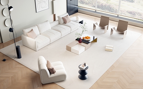 Modern Sofa Coffee Table Combination Cream Combination Sofa 3d model