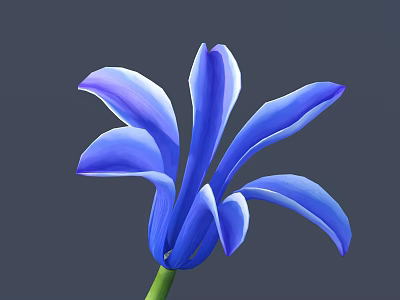 Vibrant Blue Flower With Delicate Petals And Green Stem On Gray Background 3d model