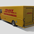 DHL Yellow Delivery Van With Express Worldwide Logo And Text On Side 3d model