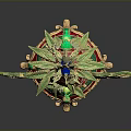 Ornate Decorative Sculpture With Golden Stem Green Leaves Red Flowers And Green Gold Base