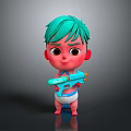 Cute 3D Rendered Game and Movie Character With Green Hair Blue Water Gun White Diaper