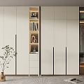 Modern Wardrobe Interior Design With White Cabinets Black Handles Open Shelves And Hanging Rods