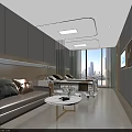 Modern Hospital Room Interior With Sofa Pillows Coffee Table Bed And City View Window TV