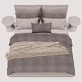 Modern Double Bed With Gray Bedspread Woven Texture Pillows And Round Bedside Tables 3d model