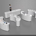 Tech Exhibition Hall With Visitor Standing By White Curved Display Counters And Devices 3d model