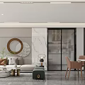 Modern Living Dining Room Interior Design With Dining Table Chairs TV Wall And Decorative Plants