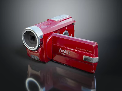 Red Vivitar Digital Camcorder With Open Screen And Silver Trim Design 3d model