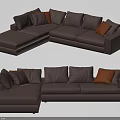 Large Modern Brown Leather L Shaped Sectional Sofa with Orange Accent Pillows 3d model