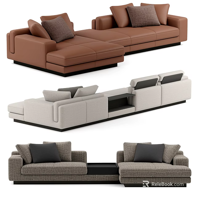 Modern Sectional Sofa With Brown Gray Upholstery And Storage Compartment Design 3d model 