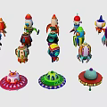 Various Colorful Play Equipment Featuring Rocket Spaceship And Flying Saucer Shapes
