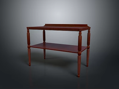 Traditional Dark Brown Two Tiered Desk With Cylindrical Legs And Shelf 3d model