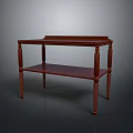 Traditional Dark Brown Two Tiered Desk With Cylindrical Legs And Shelf