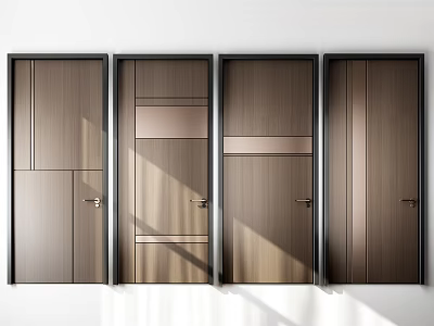 Modern Wooden Swing Doors With Metal Accents And Panel Designs For Interior 3d model