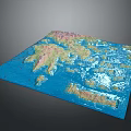 Detailed Scenic 3D Terrain Landscape With Blue Ocean And Mountainous Islands