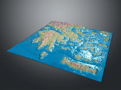 Detailed Scenic 3D Terrain Landscape With Blue Ocean And Mountainous Islands 3d model