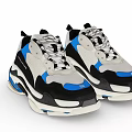 Modern Casual Sneakers with Gray Black Blue White Block Design Thick Sole Mesh Panel Details
