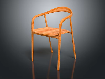 Modern Wooden Leisure Chair With Curved Armrests And Light Wood Tone Design 3d model