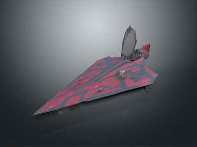 Futuristic Spaceship With Red And Black Camouflage Transparent Cockpit And Sleek Aerodynamic Design 3d model