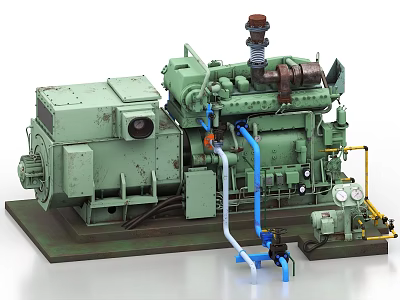 Large Green Industrial Diesel Generator With Pipes Control Panel And Gauges 3d model