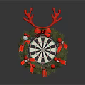 Christmas Themed Dartboard Decoration With Red Antlers Green Wreath Bow And Ornaments