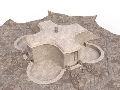 Modern Stone Landscape Design Structure With Circular Recesses And Central Statue Element 3d model