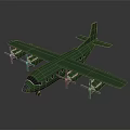 Green Passenger Plane Model With Four Propellers And Fuselage Window Design 3d model