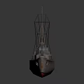 Vintage Warship 3D Model with Mast Structure Cannon Details and Hull Design on Smooth Surface