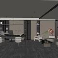 Modern Office Interior Design With Work Desk Bookshelves Sofa Plants And Lighting
