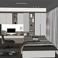 Tatami Bedroom Interior Design With Bed Desk Bookshelves Wardrobe And Modern Lighting