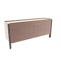 Modern Brown Leather Sideboard Featuring Multiple Drawers And Black Metal Legs