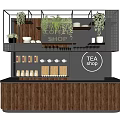 Coffee Tea Shop Reception Counter Design With Green Plants Wooden Panels And Beverage