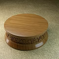 Traditional Wooden Circular Base With Intricate Carved Patterns And Smooth Surface