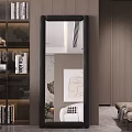 Beige Framed Full Length Mirror in Modern Living Room With Sofa And Bookshelf