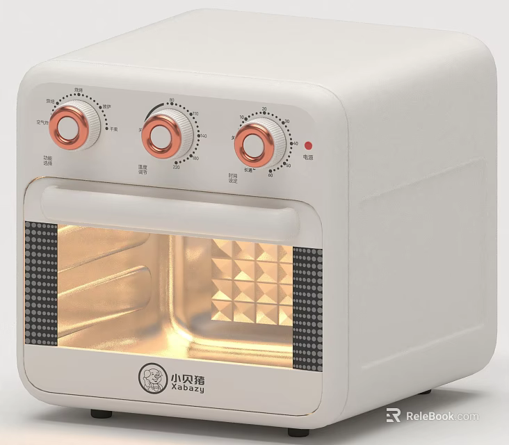 Compact White Toaster Oven Kitchen Appliance With Control Knobs And Glass Door 3d model 