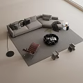 Modern Gray Sectional Sofa Set With Area Rug Coffee Table And Floor Lamp 3d model