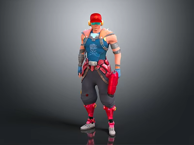Stylish Character With Red Cap Goggles Blue Vest Red Gloves And Gray Pants 3d model
