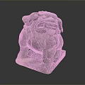 Traditional Stone Lion Sculpture With Intricate Carved Details And Square Base