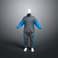 Casual Sporty Gray And Blue Tracksuit Set With Jacket Pants And White Cap