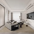 Elegant Bright Light Luxury Living Room With Comfortable Sofa Wall Mounted TV And Soft Lighting