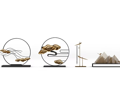 Modern Decorative Ornament Set With Cloud Pattern Geometric Shapes And Mountain Design 3d model