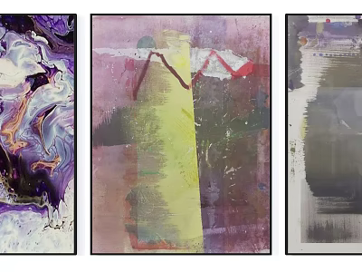 Three Abstract Paintings Wall Art With Colorful Mixed Patterns And Textures 3d model