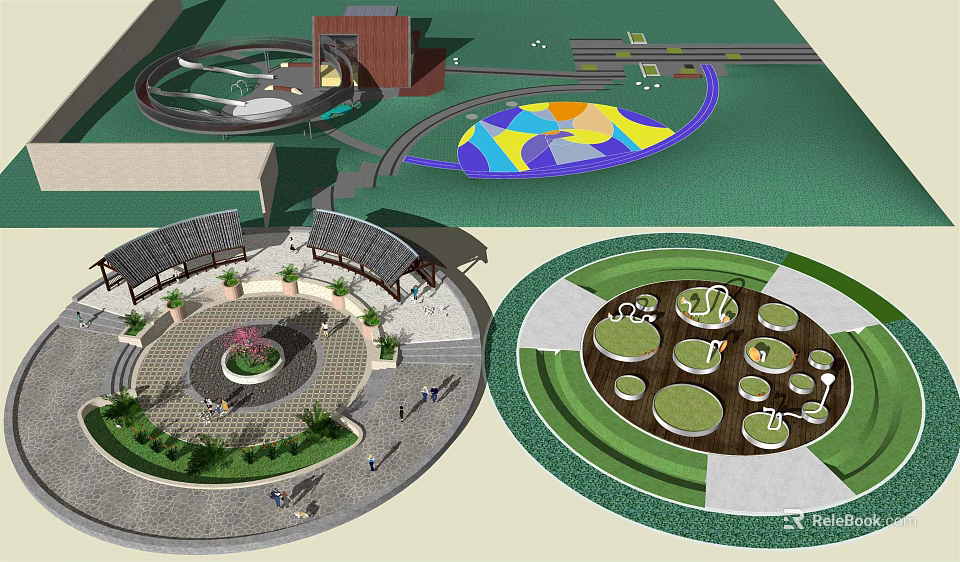 Plaza Landscape Design With Circular Layout Greenery Paving And Music Themed Elements 3d model